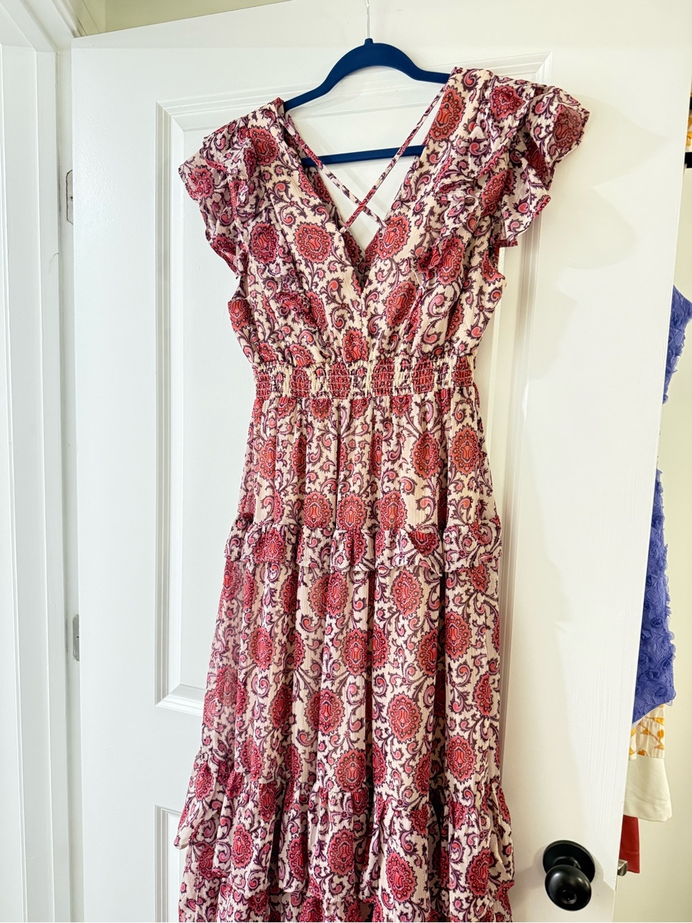 Aqua Pink Paisley Maxi Dress with Smocked Waist